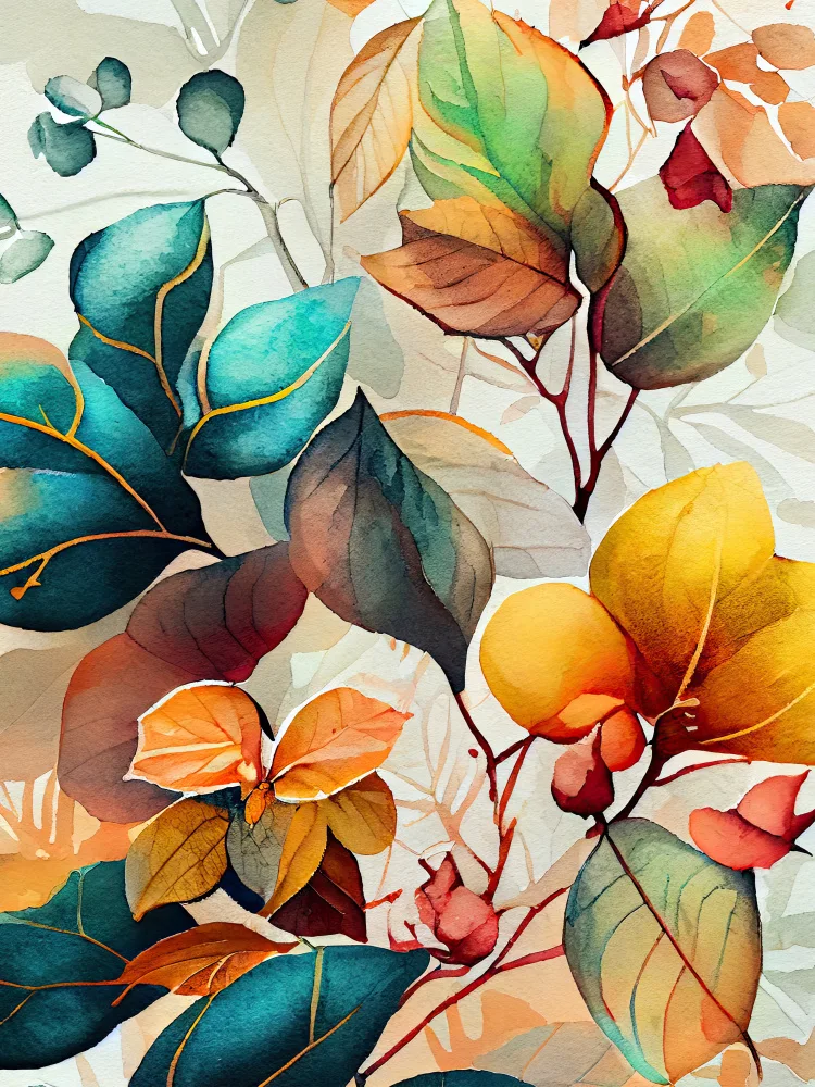 Jaszke, Justyna: Acuarela hojas naturaleza floral 4