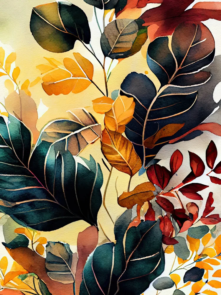 Jaszke, Justyna: Watercolor leaves nature floral 3