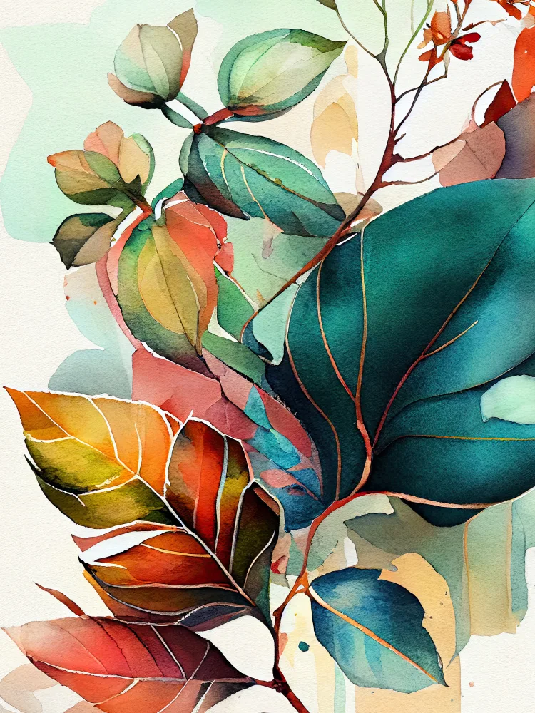 Jaszke, Justyna: Acuarela hojas naturaleza floral 1