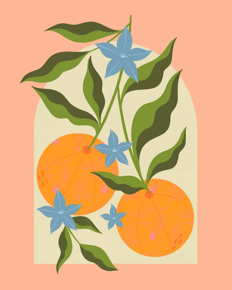 Donne, Melissa: Rama de naranja con flores
