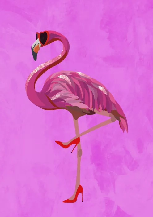 Manovski, Sarah: Flamingo in heels and heart glasses pink