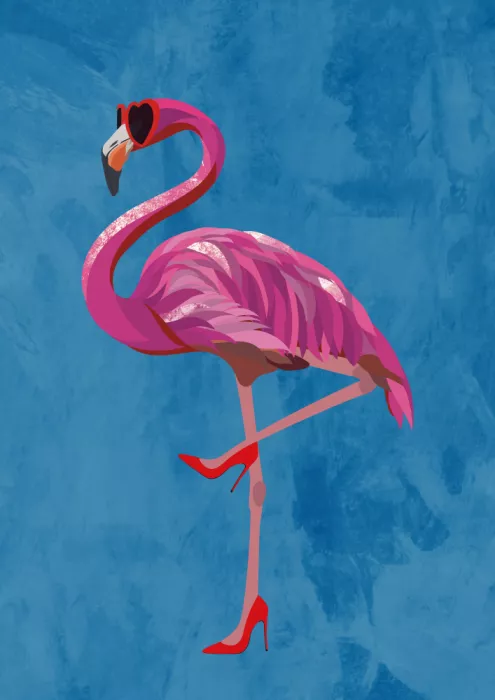 Manovski, Sarah: Flamingo in heels and heart glasses blue