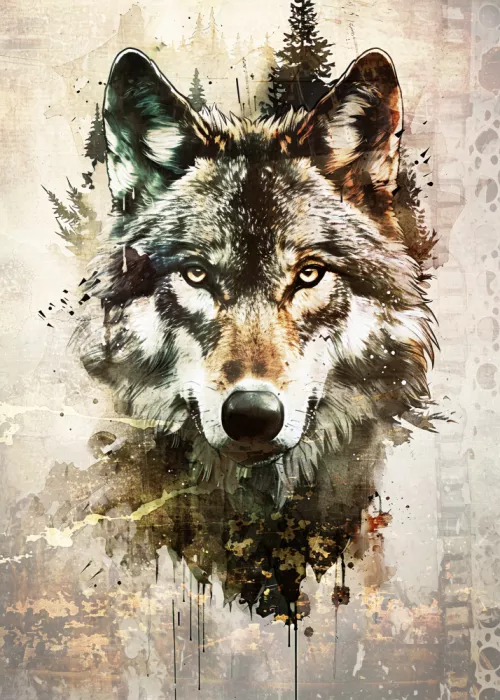 Kulik, Rafal: Wolf Wildes Tier Vintage Illustration Kunst 01