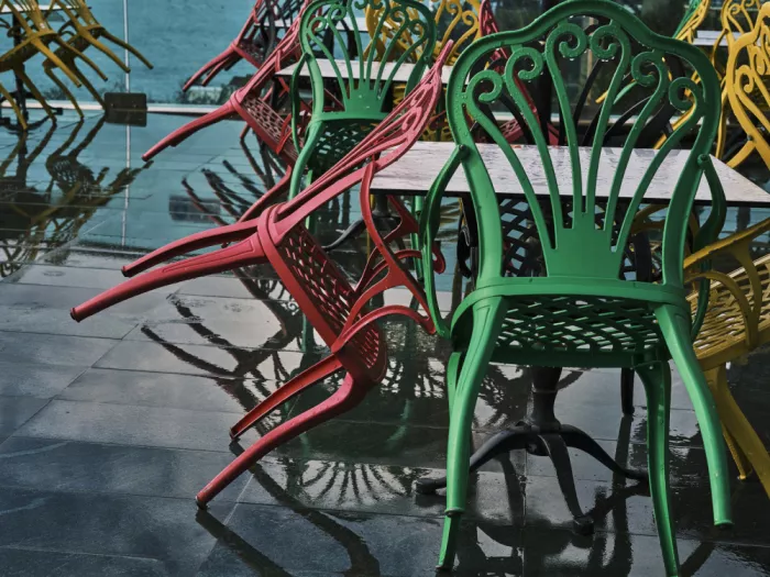 akyurt, engin: colorful chairs in the garden after the rain
