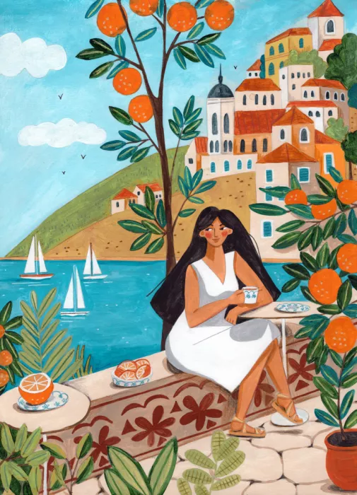 Müller, Bonne Caroline: Affiche de voyage femme sur la côte méditerranéenne