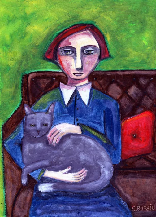Bursic, Sharyn: Dame auf Sofa mit Katze