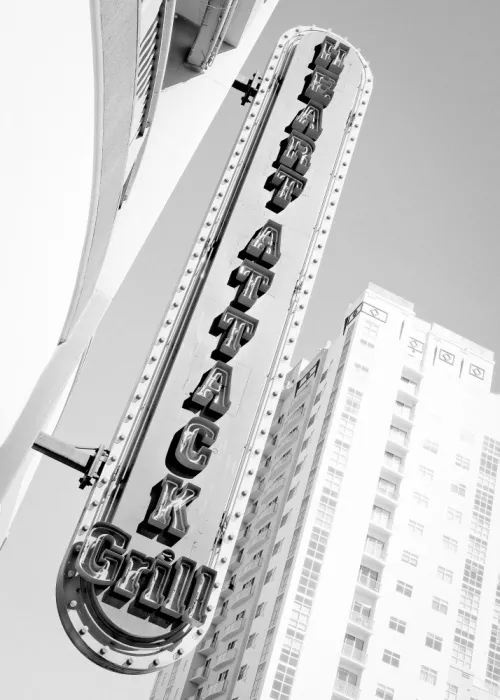 Studio, Pictufy: Las Vegas Neon Sign Grill Restaurant Bw