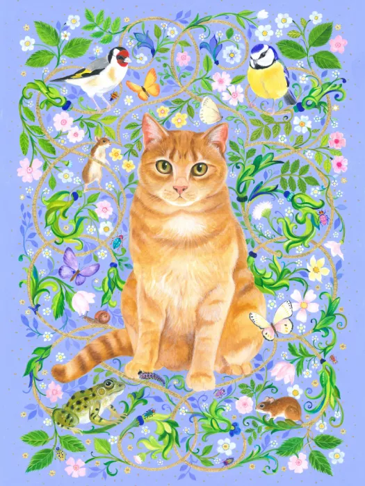 Brent, Isabelle: Gato rodeado de patrones florales