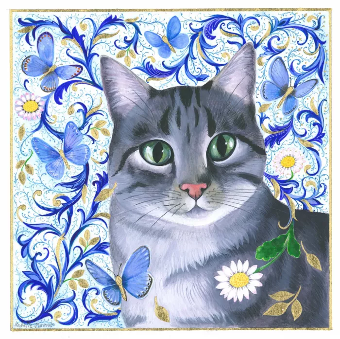 Brent, Isabelle: Gato realista rodeado de azul vibrante