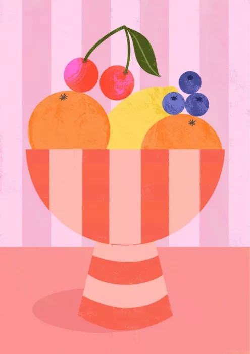 Donne, Melissa: Frutas en cuenco rayado