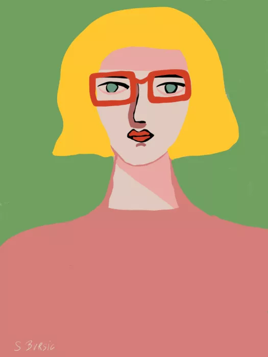 Bursic, Sharyn: Dame mit goldenem Haar und roter Brille