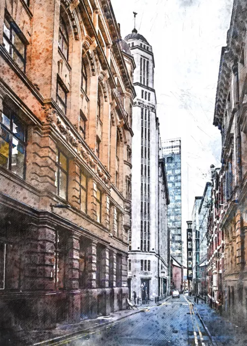 Jaszke, Justyna: Manchester City England  Watercolor Art  (2)