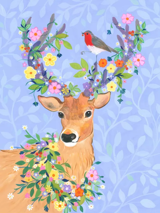 Brent, Isabelle: Ciervo con astas florales y un pájaro