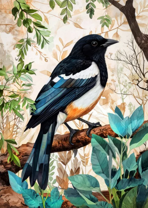 Jaszke, Justyna: Animal Watercolor Art Bird Magpie