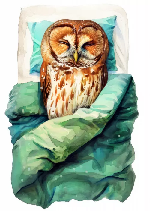 Jaszke, Justyna: Animal Watercolor Art Bird Sleeping Owl