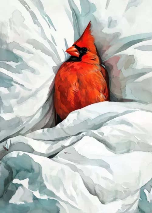 Jaszke, Justyna: Animal Watercolor Art Bird Sleeping Red Cardinal 2