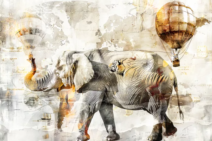 Kulik, Rafal: Elefant Tier Vintage Art Illustration Wandkunst 08