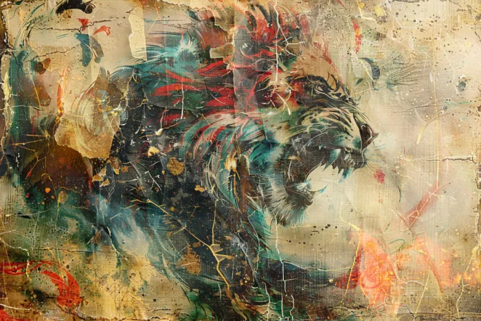 Kulik, Rafal: Löwe Tier Vintage Art Illustration Wandkunst 16