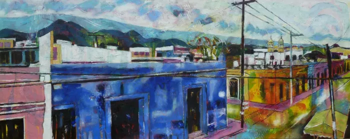 Piatti, Barbara: Oaxaca Ambiance 60 × 150 cm Öl auf Leinwand 2021
