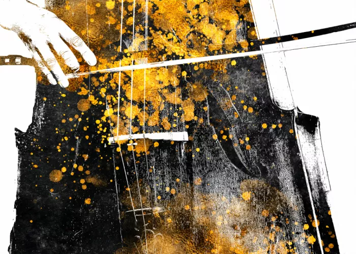 Jaszke, Justyna: Black and Gold Music Art Double Bass Player 1