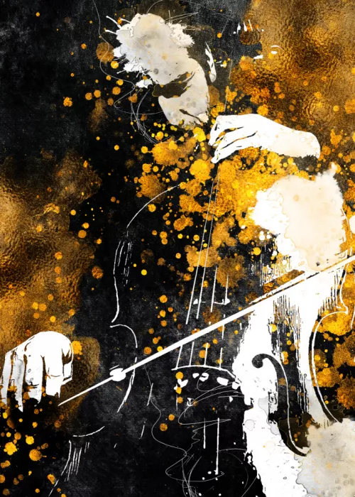 Jaszke, Justyna: Black and Gold Music Art Double Bass Player5