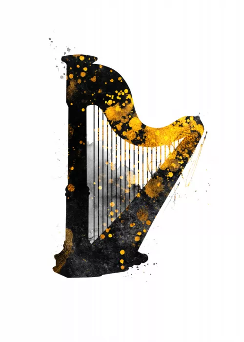 Jaszke, Justyna: Black and Gold Music Art Harp Instrument