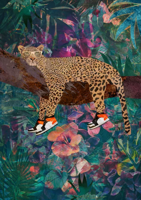 Manovski, Sarah: Tropical Floral Jungle - Leopard wearing shoes