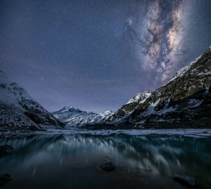 Yu, Zhen James: Glaciar Mt Cook con Vía Láctea
