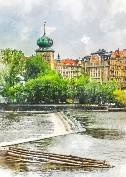 Jaszke, Justyna: Prague Czechia Watercolor Painting City Art (6)