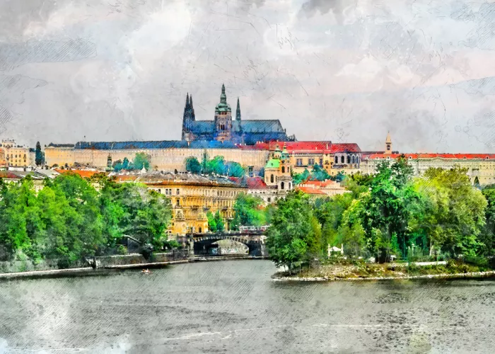 Jaszke, Justyna: Prague Czechia Watercolor Painting City Art (10)