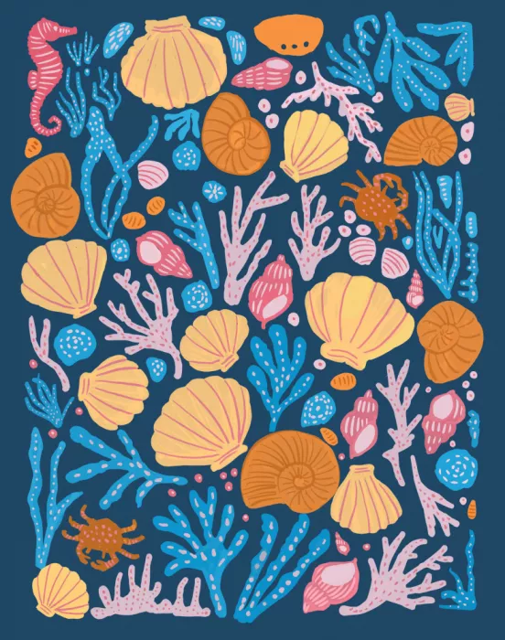 O'Shea, Katie: Criaturas marinas en color sobre azul
