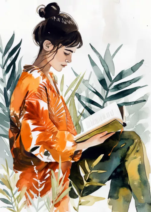 Jaszke, Justyna: Relajación con libro - Pintura digital acuarela (1)