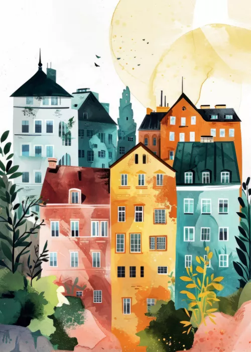 Jaszke, Justyna: Warsaw Watercolor Digital Painting