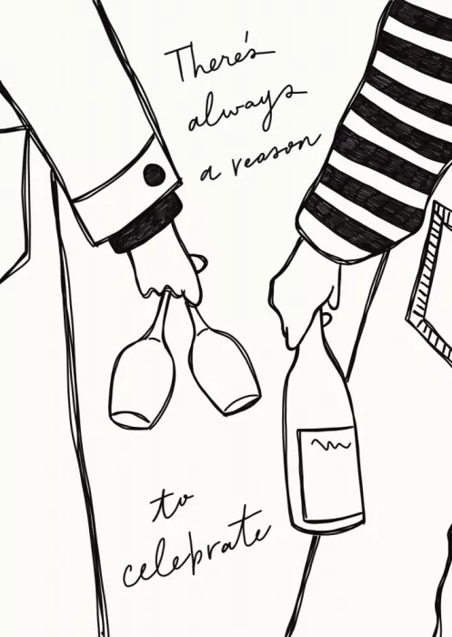 Soléy, Rio: Woman holding wine bottle and wine glass (Black & White) - Wine Vin Femme Noir et Blanc
