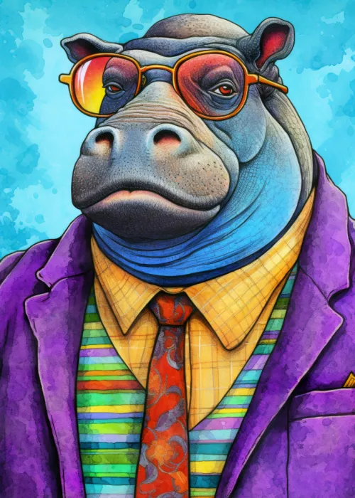 Jaszke, Justyna: Hippopotamus Watercolor Animal Art