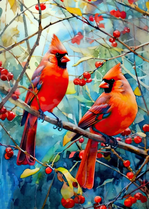 Jaszke, Justyna: Cardenal Rojo Acuarela Arte Animal (2)