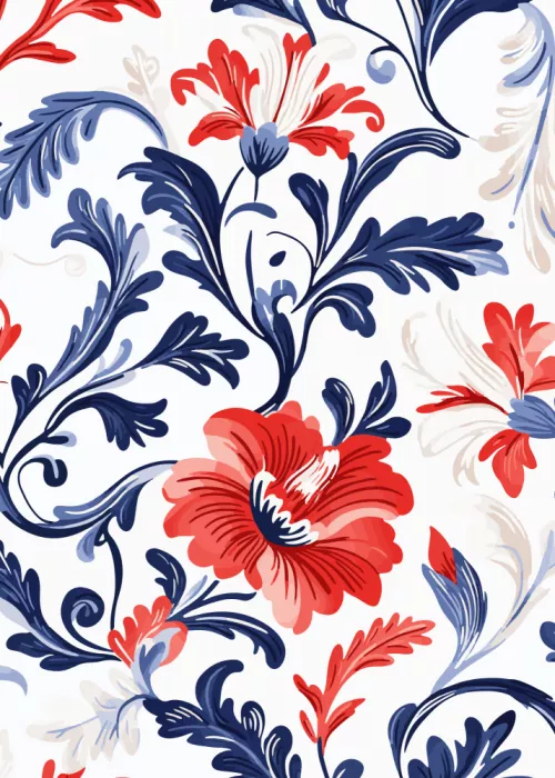 Magnusson, Andreas: Florales Motiv in Blau und Rot