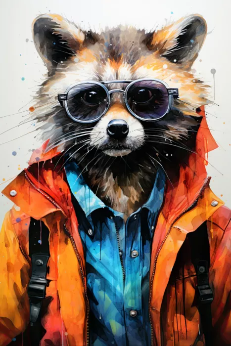 Jaszke, Justyna: Raccoon Hipster Watercolor Animal Art