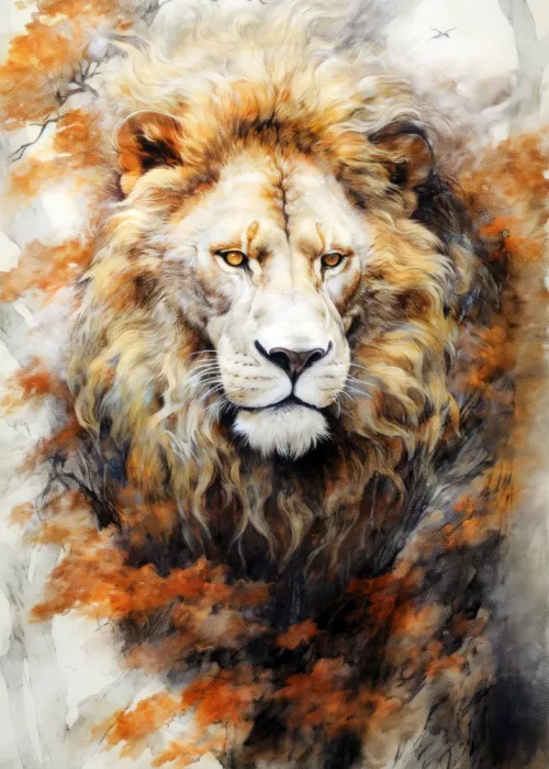 Jaszke, Justyna: White Lion Watercolor Animal Art