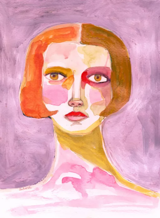 Bursic, Sharyn: Dame mit Bubikopf in Mauve und Flieder