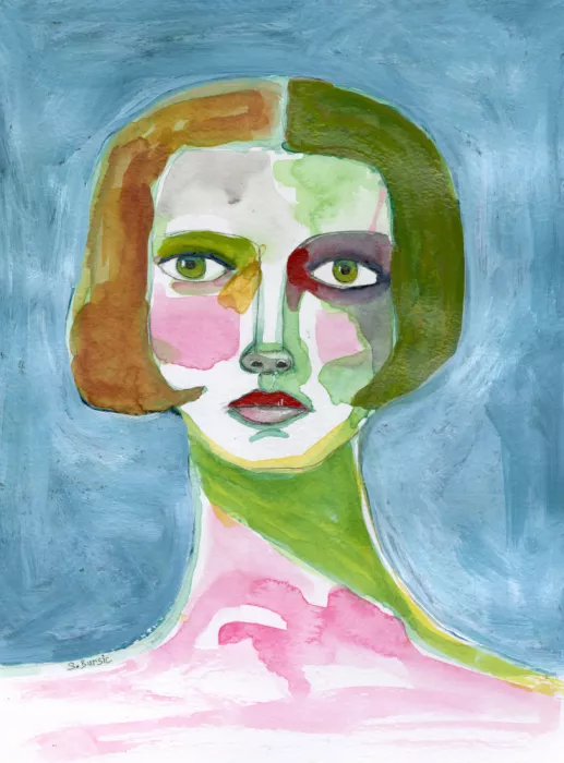 Bursic, Sharyn: Lady with Bob haircut Blue
