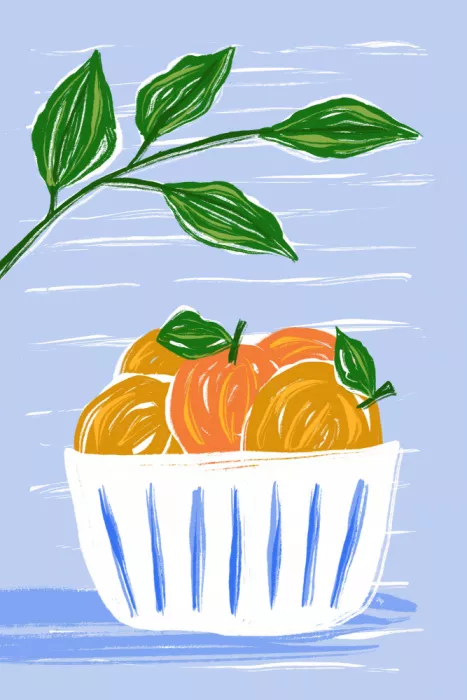 Martina: Oranges And Leaves In A White Bowl
