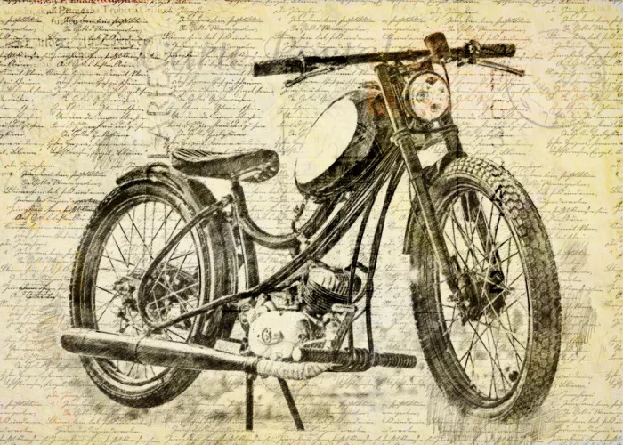 studio, senja Lembayung: Altes Motorrad