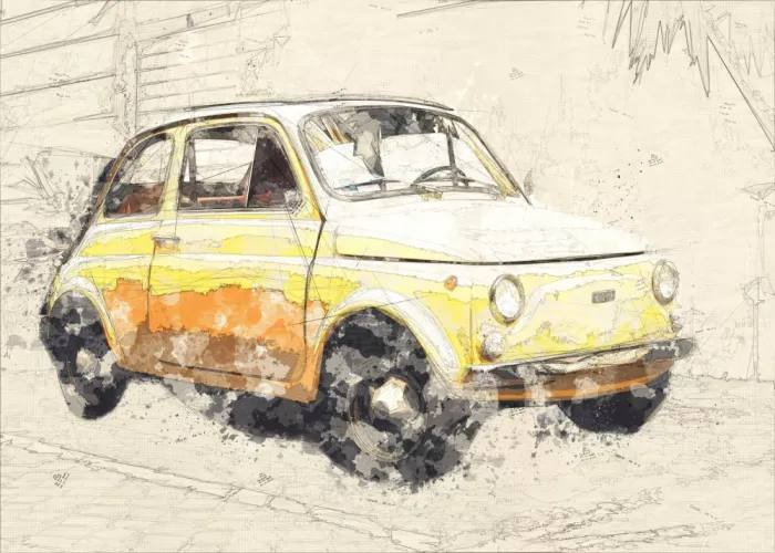 studio, senja Lembayung: yellow old car