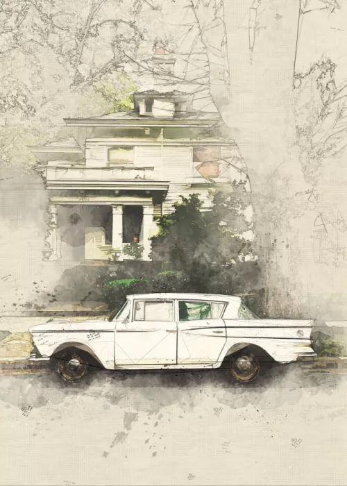 studio, senja Lembayung: Retro altes Auto