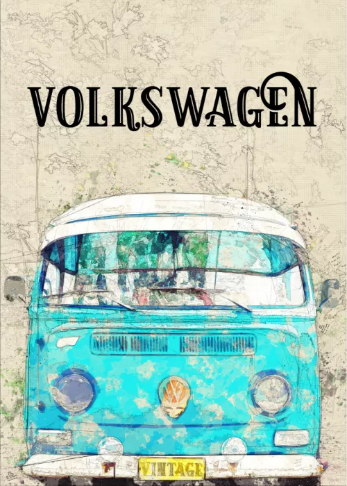 studio, senja Lembayung: Blaugrüner VW-Combi