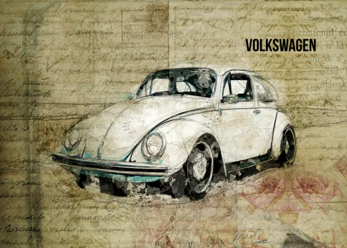 studio, senja Lembayung: Cartolina Vintage con Auto