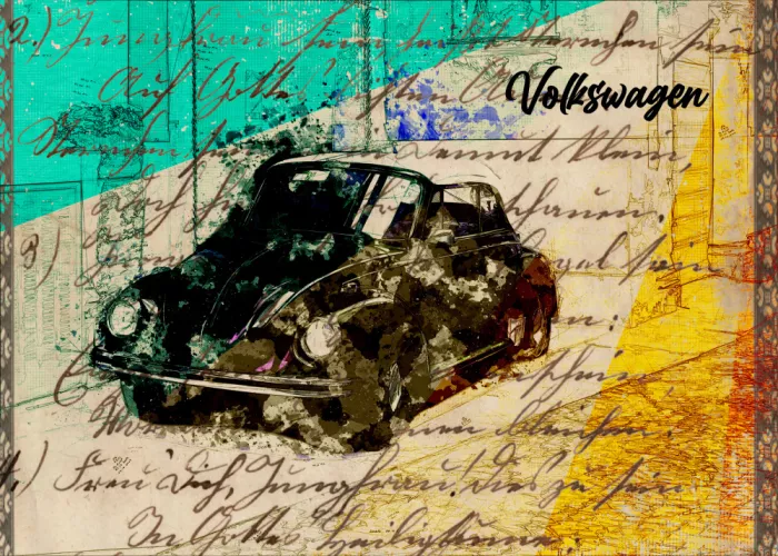 studio, senja Lembayung: Postkarte Altes Auto