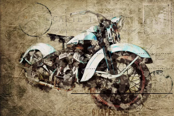 studio, senja Lembayung: Postkarte Motorrad