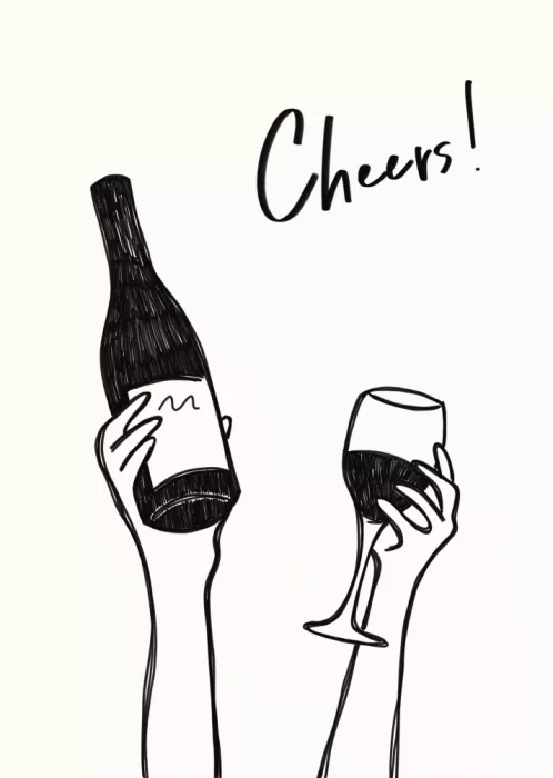 Soléy, Rio: Cheers wine illustration & text (black & white)